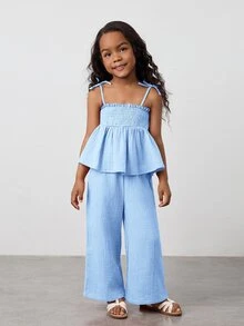 Maija Kids Maija Kids 2pcs/Set Girls Loose Casual Camisole & Wide Leg Pants Set - Baby Blue - View 6