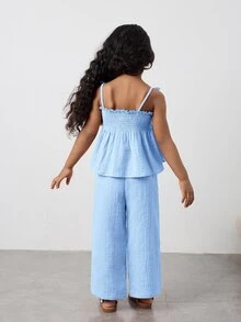 Maija Kids Maija Kids 2pcs/Set Girls Loose Casual Camisole & Wide Leg Pants Set - Baby Blue - View 2