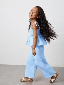 Maija Kids Maija Kids 2pcs/Set Girls Loose Casual Camisole & Wide Leg Pants Set - Baby Blue - View 3