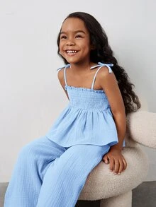 Maija Kids Maija Kids 2pcs/Set Girls Loose Casual Camisole & Wide Leg Pants Set - Baby Blue - View 4