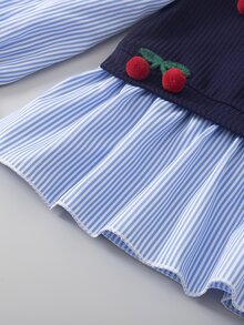 Toddler Girls 2pcs Polyester Lapel Collar Long Sleeve Striped Ruffle Applique Long Regular Fit Princess Shirt Set Back To School Fall Blue - Blue - View 4