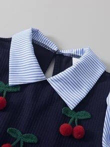 Toddler Girls 2pcs Polyester Lapel Collar Long Sleeve Striped Ruffle Applique Long Regular Fit Princess Shirt Set Back To School Fall Blue - Blue - View 5