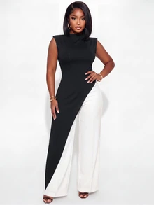Poshavie Poshavie Women's Plus Size Fashion Long Top, Asymmetric Design With Shoulder Pads, Suitable For Daily Wear - Black - View 6