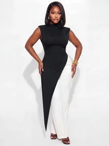 Poshavie Poshavie Women's Plus Size Fashion Long Top, Asymmetric Design With Shoulder Pads, Suitable For Daily Wear - Black - View 5