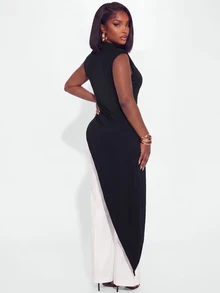 Poshavie Poshavie Women's Plus Size Fashion Long Top, Asymmetric Design With Shoulder Pads, Suitable For Daily Wear - Black - View 2