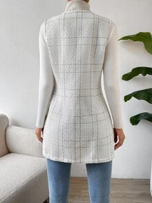 Calvaya Double Breasted Detail Slant Pocket Vest Coat - White - View 2