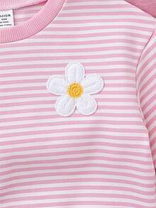 SHEIN 3件組可愛花卉拼接純色長袖運動衫，適合女嬰 - 彩色 - 查看 9