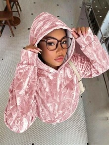 青少年女孩休閒極簡街頭風仿水洗效果樹枝迷彩滿版印花薄款運動衫，適合秋冬與春夏，運動風 - 白色 - 查看 3