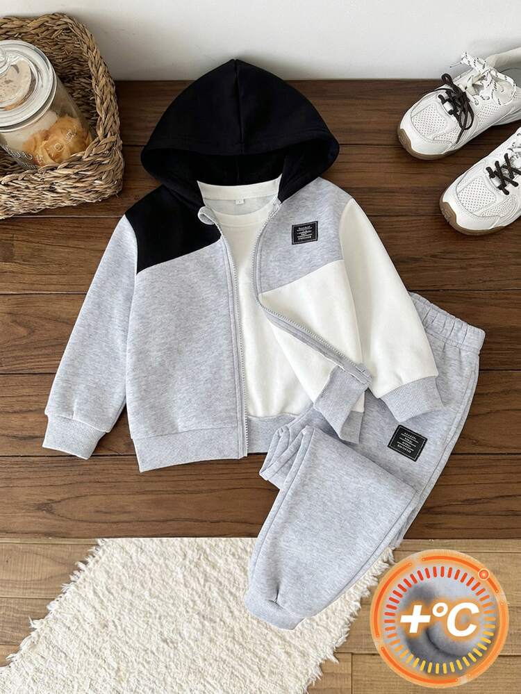 Elladie kids Toddler Girls Colorblock Zip Up Hooded Jacket And Sweatpants Set Casual Sporty Fall Outfits 2pcs Sweatsuit For Daily Wear,School Park,Outdoor Play - Multicolor - View 3