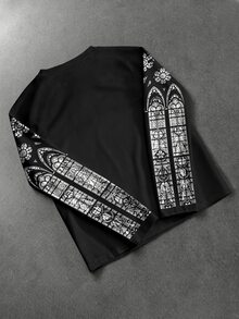 ROMWE MEN Street Life Men's Letter Print Casual Long Sleeve T-Shirt For Daily Wear - Multicolor - View 4
