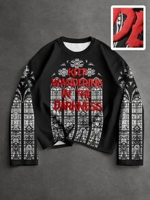 ROMWE MEN Street Life Men's Letter Print Casual Long Sleeve T-Shirt For Daily Wear - Multicolor - View 3