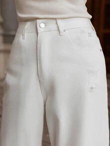 micahgianneli Women's Solid Color Casual Jeans - White - View 6