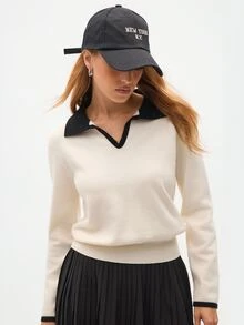 Eassivo Eassivo 常规版型撞色边时尚长袖运动 Polo 衫 - 白色 - 查看 2