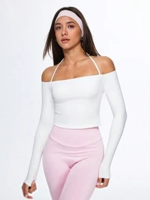 Eassivo Eassivo Camiseta Casual Esportiva de Manga Longa Minimalista de Cor Sólida para Mulheres - Amarelo - Visão 8