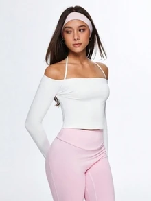 Eassivo Eassivo Camiseta Casual Esportiva de Manga Longa Minimalista de Cor Sólida para Mulheres - Amarelo - Visão 10