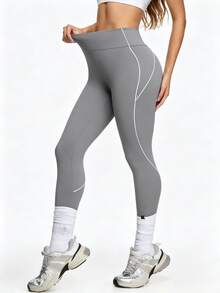 Eassivo Eassivo Contrast Trim Seamless Sports Leggings - Grey - View 3