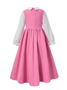SHEIN Tween Girls Autumn Back To School Midi Dress, Lace Collar Bow Ruffle Long Sleeve A-Line Flowy Dress - Multicolor - View 2