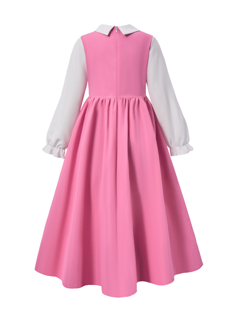 SHEIN Tween Girls Autumn Back To School Midi Dress, Lace Collar Bow Ruffle Long Sleeve A-Line Flowy Dress - Multicolor - View 2