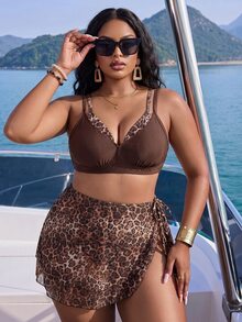 Slaydiva مجموعة بيكيني 2 في 1 بطبعة نمر للنساء بمقاسات كبيرة للصيف والشاطئ مع سراويل مثلثية وتنورة صغيرة - متعدد الألوان - مشاهدة 4