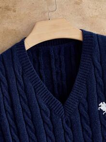 HIMLAND Men's V-Neck Knight Embroidered Pattern Casual Daily Knit Vest - Royal Blue - View 6