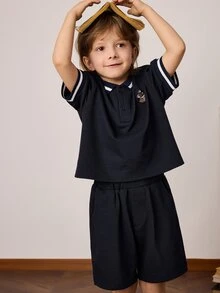PrepCrw Young Boys' Spring/Summer Preppy Style Blue Polo Shirt & Shorts Sets - Blue - View 2