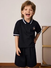 PrepCrw Young Boys' Spring/Summer Preppy Style Blue Polo Shirt & Shorts Sets - Blue - View 7