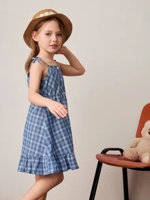 PrepCrw Vestido de tirantes de cuadros para chicas jóvenes, estilo universitario, para primavera/verano - Azul - Ver 5