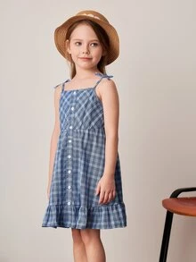 PrepCrw Vestido de tirantes de cuadros para chicas jóvenes, estilo universitario, para primavera/verano - Azul - Ver 6