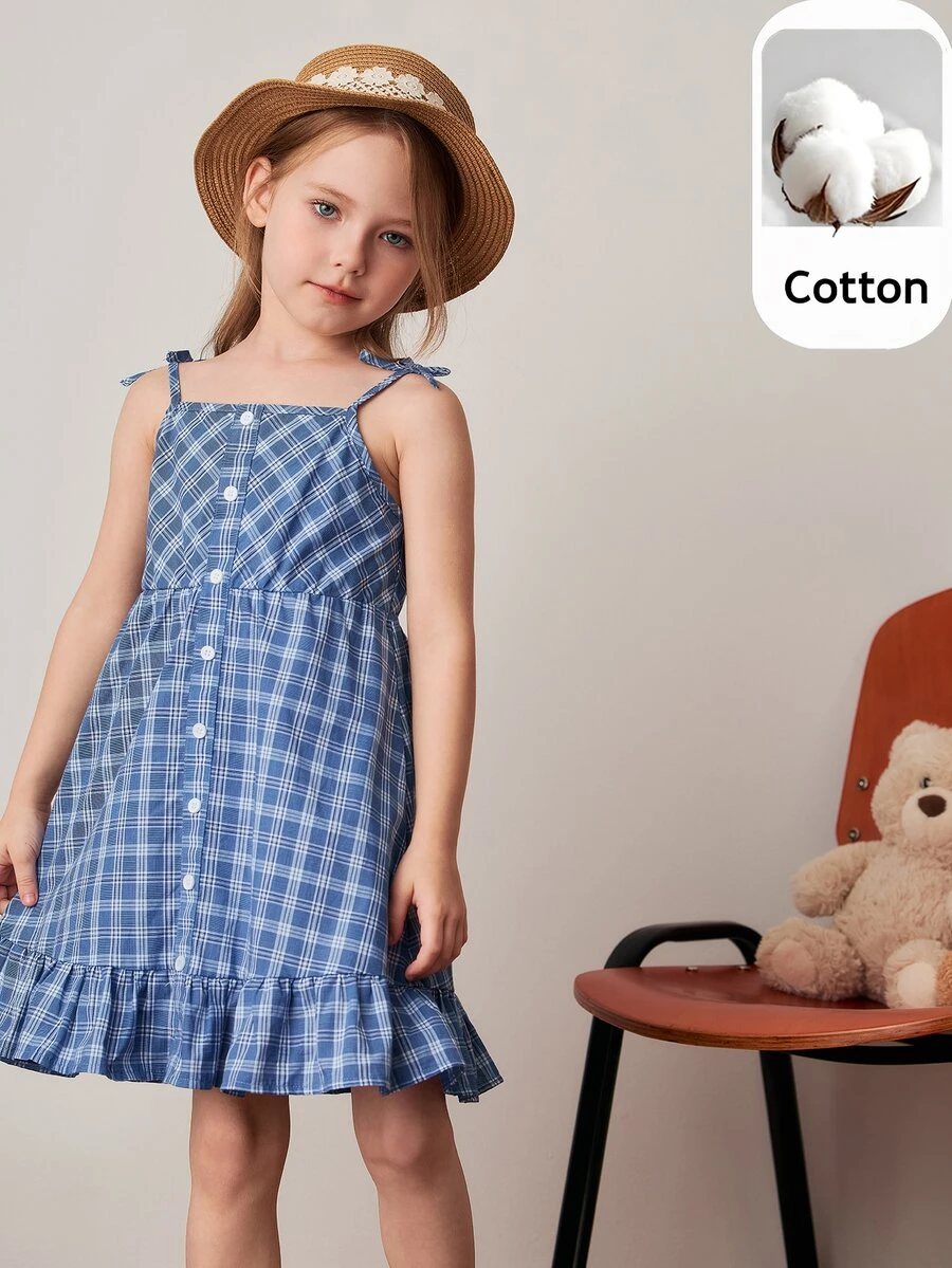 PrepCrw Vestido de tirantes de cuadros para chicas jóvenes, estilo universitario, para primavera/verano - Azul - Ver 1
