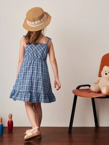 PrepCrw Vestido de tirantes de cuadros para chicas jóvenes, estilo universitario, para primavera/verano - Azul - Ver 2