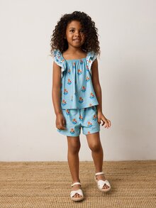 Maija Kids Maija Kids 2件套年轻女孩休闲宽松碎花吊带背心和短裤套装 - 薄荷綠 - 查看 4