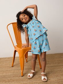 Maija Kids Maija Kids 2件套年轻女孩休闲宽松碎花吊带背心和短裤套装 - 薄荷綠 - 查看 3