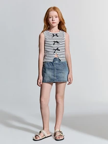 Maija Kids Maija Kids 青少年女孩羅紋針織蝴蝶結裝飾圓領休閒兩件套 - 彩色 - 查看 5