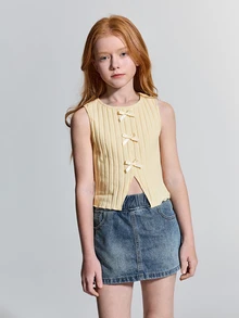 Maija Kids Maija Kids 青少年女孩羅紋針織蝴蝶結裝飾圓領休閒兩件套 - 彩色 - 查看 3