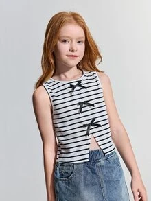 Maija Kids Maija Kids 青少年女孩羅紋針織蝴蝶結裝飾圓領休閒兩件套 - 彩色 - 查看 7