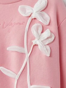 Maija Kids Maija Kids Young Girl Loose Floral Pattern Crew Neck Sweatshirt,In Fall/Winter - Pink - View 5