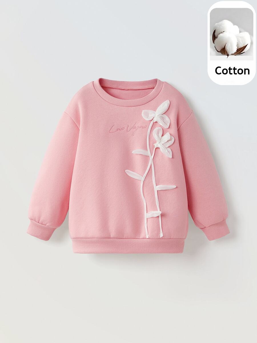 Maija Kids Maija Kids Young Girl Loose Floral Pattern Crew Neck Sweatshirt,In Fall/Winter - Pink - View 1