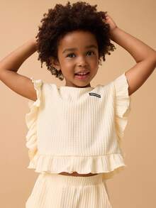 Maija Kids Maija Kids 2pcs/Set Young Girl Loose Ruffled Collar Short Sleeve T-Shirt And Flare Pants Summer Outfits - Apricot - View 5