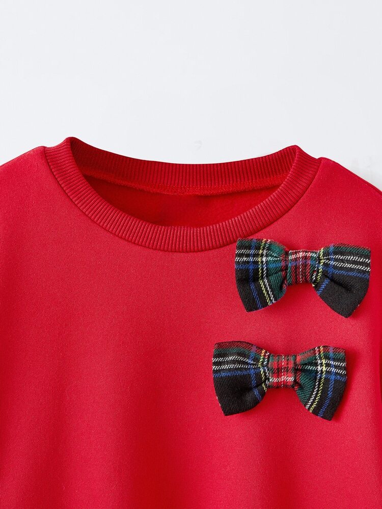 Maija Kids Maija Kids 两件套女童蝴蝶结装饰圆领长袖卫衣和格子裙套装 - 紅色 - 查看 4