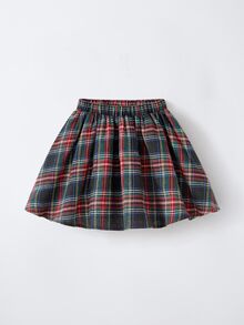 Maija Kids Maija Kids 2pcs Young Girl Bow Decor Round Neck Long Sleeve Sweatshirt & Plaid Skirt Set - Red - View 3