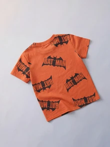 BATMAN X SHEIN 2pcs/Set Cartoon Pattern Knit Soft Crew Neck Short Sleeve Pullover Top For Boys - Multicolor - View 5