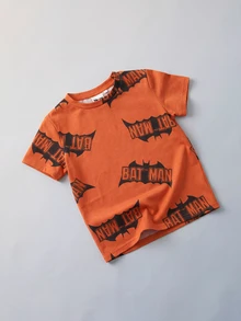 BATMAN X SHEIN 2pcs/Set Cartoon Pattern Knit Soft Crew Neck Short Sleeve Pullover Top For Boys - Multicolor - View 7