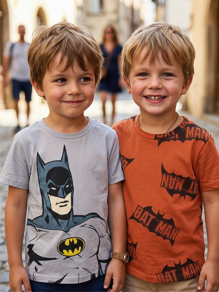 BATMAN X SHEIN 2pcs/Set Cartoon Pattern Knit Soft Crew Neck Short Sleeve Pullover Top For Boys - Multicolor - View 9