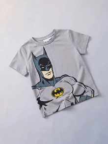BATMAN X SHEIN 2pcs/Set Cartoon Pattern Knit Soft Crew Neck Short Sleeve Pullover Top For Boys - Multicolor - View 3
