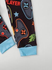 SHEIN 1pc Autumn/Winter Tween Boys Snug Fit Jumpsuit, Cute Cartoon Game Console Print, Soft Comfortable High Elastic Fabric, Blue Zipper Long Sleeve Long Pants Loungewear - Blue - View 5