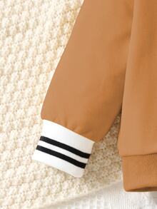 SHEIN Playful Pals 秋季男嬰時尚兩件套，翻領 Polo 衫搭配牛仔褲，生日、上學、家庭穿搭、洗禮，棕色與淺藍色，英挺風格 - 棕色 - 查看 6