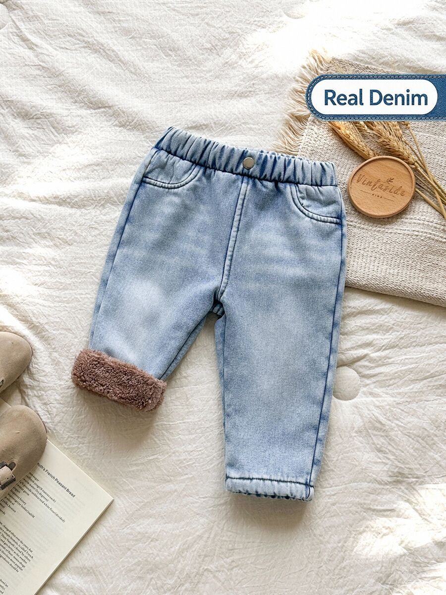 Vintaside Kids Babyboy's Autumnandwinter Collection With Plush Insulation, Washable Denim Pants Suitablecasualwear - Blue - View 1