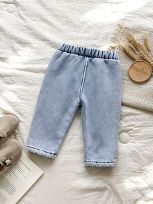 Vintaside Kids Babyboy's Autumnandwinter Collection With Plush Insulation, Washable Denim Pants Suitablecasualwear - Blue - View 2