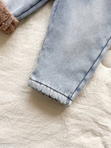 Vintaside Kids Babyboy's Autumnandwinter Collection With Plush Insulation, Washable Denim Pants Suitablecasualwear - Blue - View 3