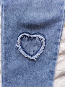 SHEIN Vintaside Kids 女童復古嬰兒休閒領口長袖 2 合 1 T恤 心形刺繡牛仔褲 2 件套 秋季職業日返校紅色 - 玫紅色 - 查看 7